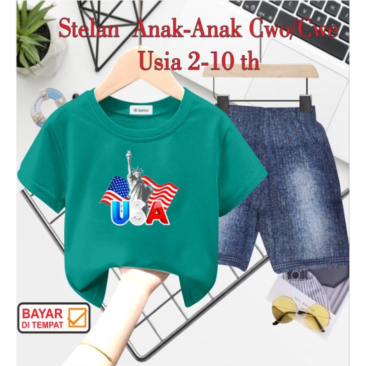 ((IB))SETELAN ANAK UNISEX SEMI JEANS/USA DIGITAL SABLON