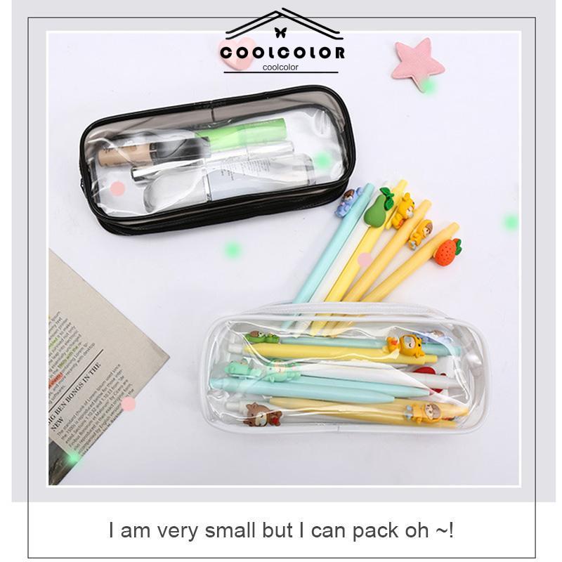 COD❤️Decompression Primary Middle School Students Competition Rotating Pen Can Write Student Rotating PenTransparent PVC Student Stationery Zipper Pen Bag Travel Portable Toiletry Makeup Storage Bag- cl