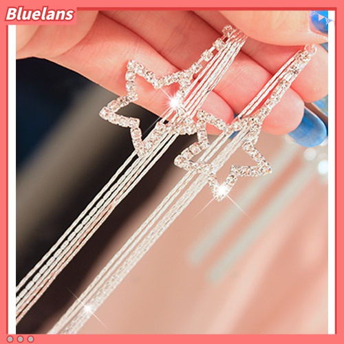 Anting Kait Rantai Panjang Menjuntai Bentuk Bintang Pentacle Aksen Berlian Imitasi Untuk Wanita