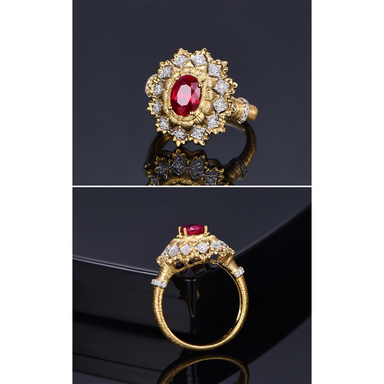 Goldkingdom Perhiasan Fashion 24K Bangkok Aksesoris Ready Stock Teknologi Ukir Emas Asli Kadar 375 Burung Merpati Cincin Permata Merah Dua Warna Emas Asli Kadar 375 Dan Berlian Merah Cincin Gambar Tangan