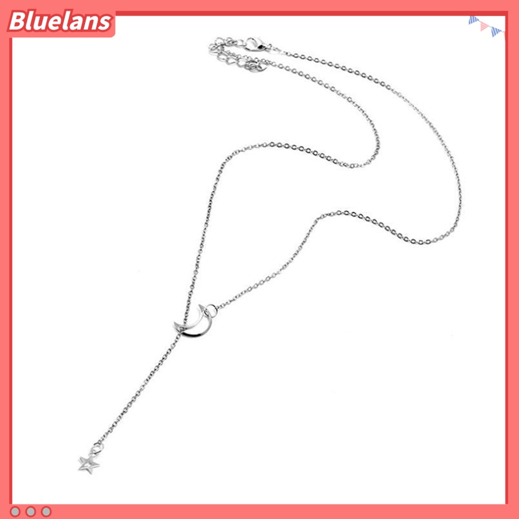 Bluelans Kalung Rantai Klavikula Bentuk Bulan Bintang Bahan Alloy Untuk Pesta