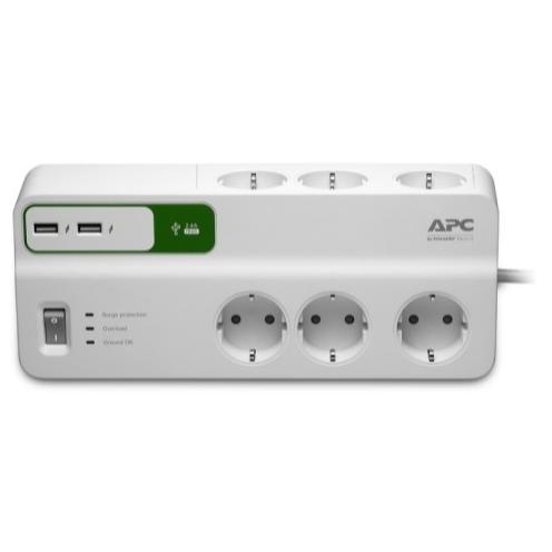 PM6U-GR APC Essential SurgeArrest 6 outlets with 5V, 2.4A 2 port USB