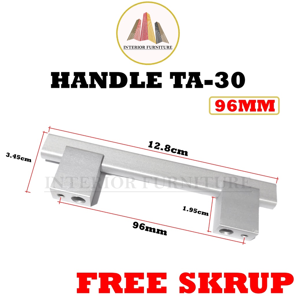 Tarikan Handle TA - 30 / Handle Laci Meja Aluminium Anodize, Lemari Kabinet, Gagang Pintu 96mm,128mm,160mm