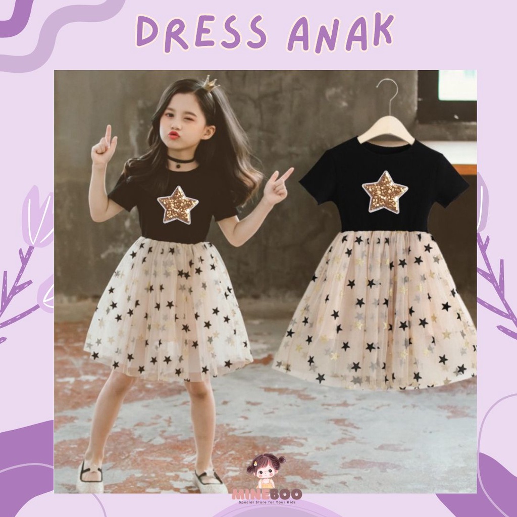 mineboo DRESS BLESSING STAR PDK EBV Anak Perempuan Gliter Star Stella   1 - 7 Tahun