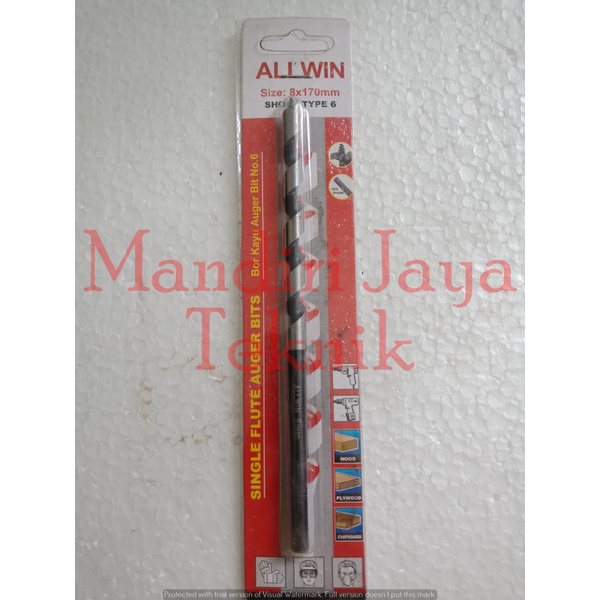 Mata Bor Kayu Spiral Pendek Auger Wood Bit Drill 8mm x 170mm ALLWIN