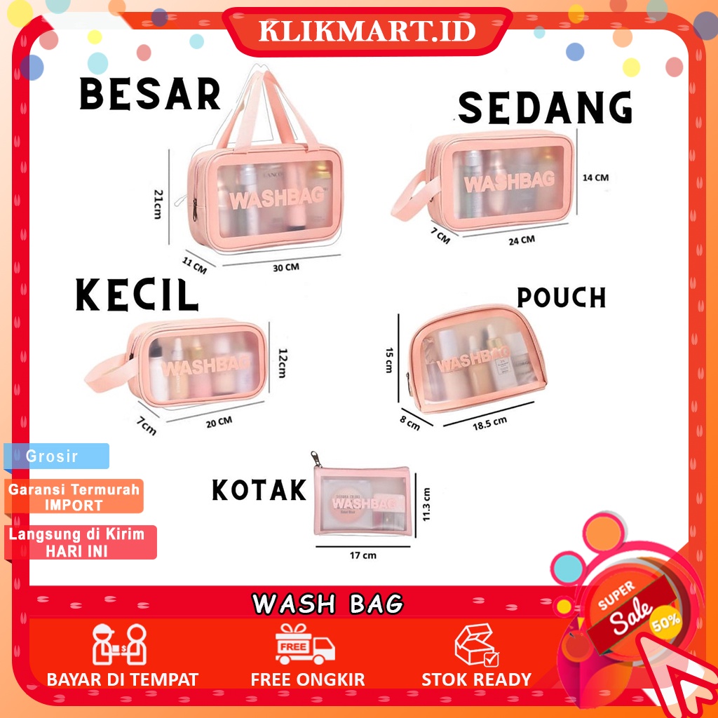 AGG - 266 Tas Kosmetik Washbag Travel Pouch Make Up Organizer Transparan Waterproof Kecil Portable Wash Bag Murah Bagus