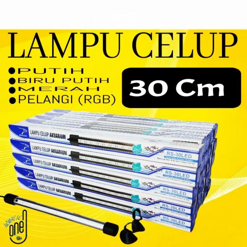 Lampu led celup aquarium 30cm ROSSTON RS 30 LED akuarium lamp 30 cm warna putih biru putih merah pelangi RGB (ROSTON)