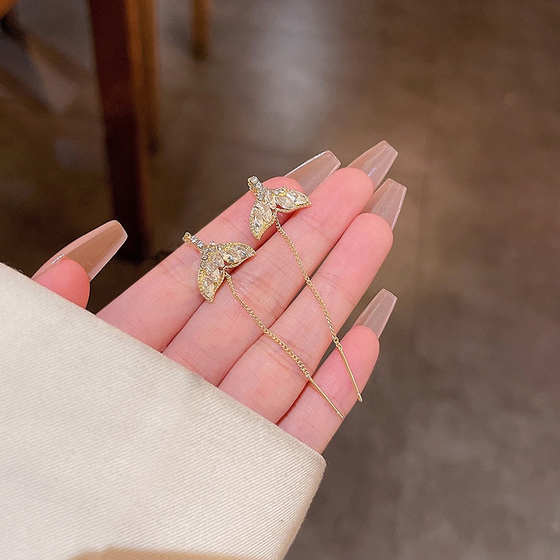 Anting Gantung Panjang Model Ekor Ikan Dengan Rumbai Bahan Sterling silver 925 Untuk Wanita
