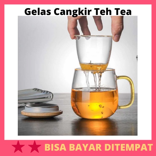 Gelas Cangkir Teh Tea Cup Mug with Infuser Filter / Gelas Cangkir Kaca Infuser Penyaring Saring Sari