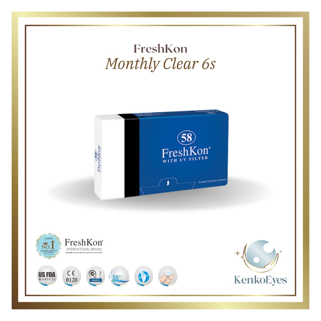 Freshkon Clear F58 Softlens Bulanan – Minus Lengkap Plano s/d -10.00 – Nyaman & Jernih