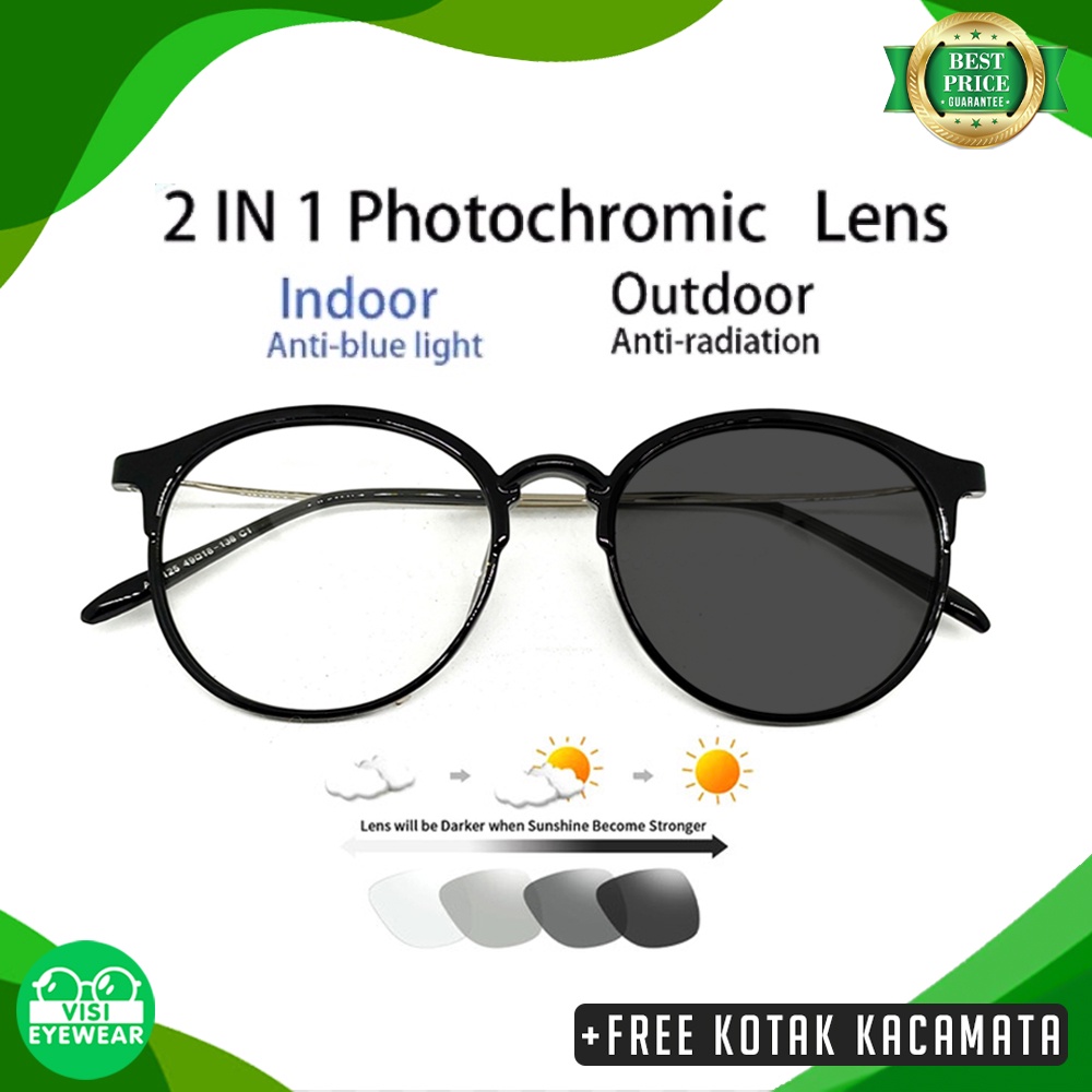 [PROMO] Kacamata 2125 Photocromic Minus Bahan Plastik TR90 Lentur Model Oval Pria/Wanita Fashion Imp