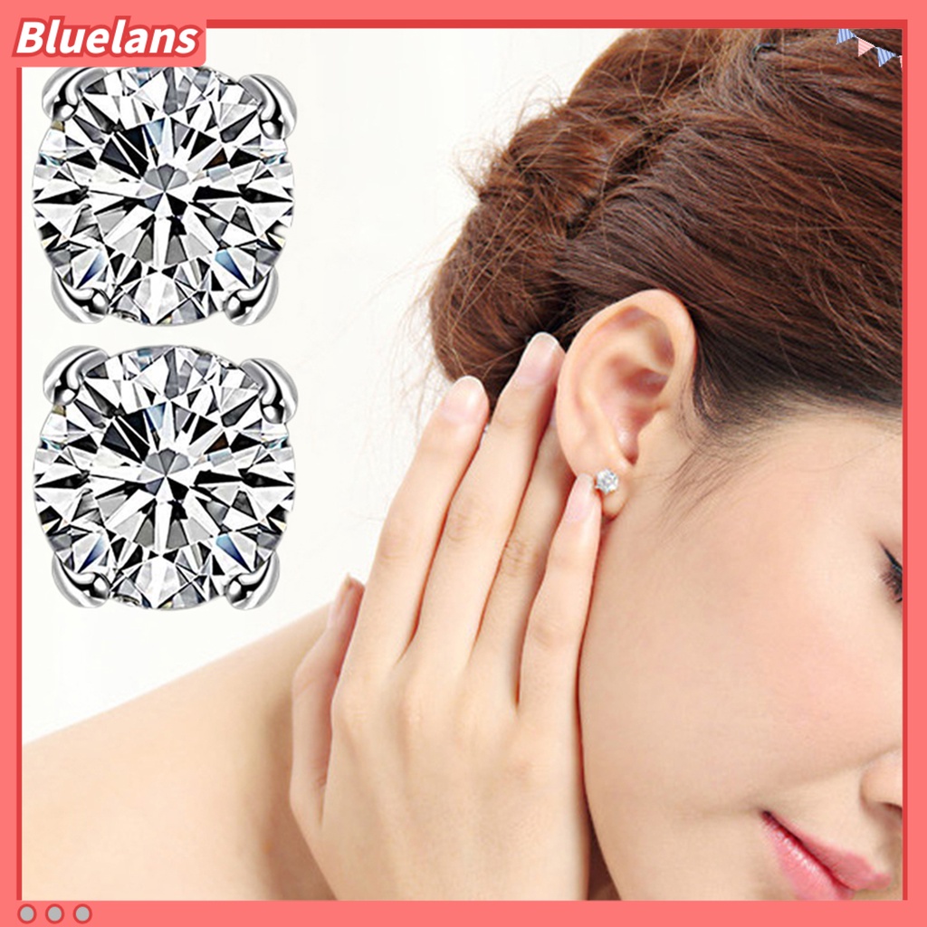 Bluelans Earrings 4 Claws Design Non-Piercing Alloy Magnet Rhinestone Inlaid Ear Stud