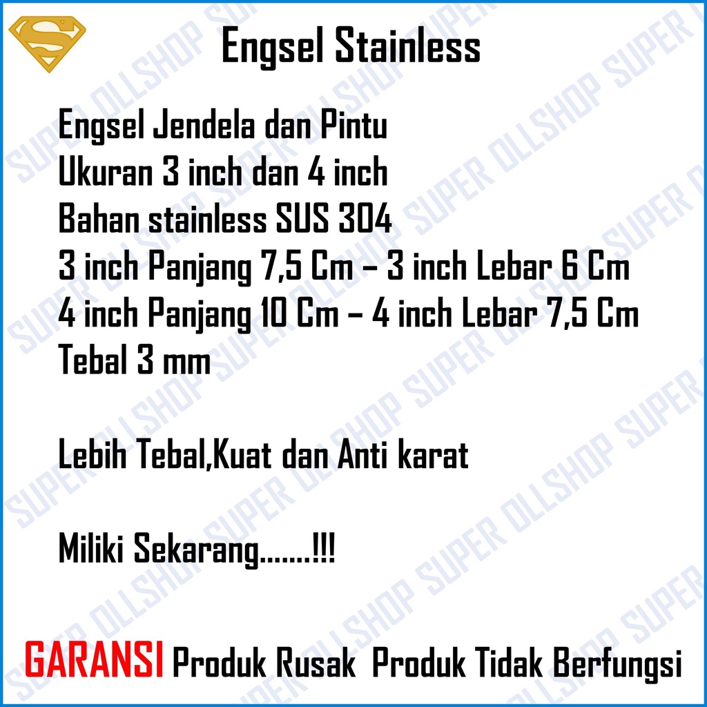 Engsel Jendela Pintu Stainless 3 Inch / Engsel Jendela / Engsel Pintu Stainless 4 inch / Engse Tebal 3 Inch 4 Inch Stainless