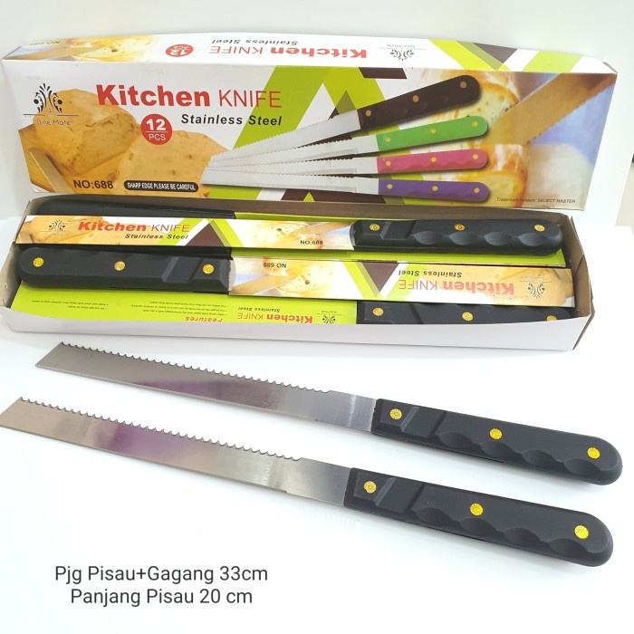 Pisau Roti/Kue Gerigi 2 Sisi Panjang Serrated Bread Cake Knife Murah