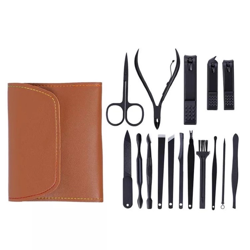 Manicure Set Pedicure 16in1 Peralatan Menicure Multifungsi  Stainless Stell Anti Karat Rose Gold Gunting Kuku Portable Tools Premium