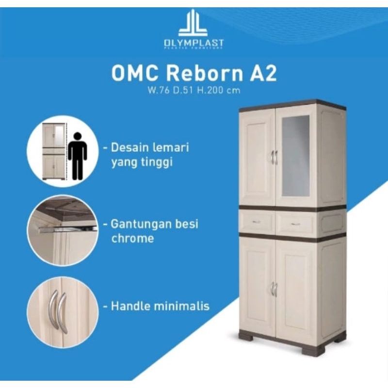 Lemari baju pakaian Olymplast 2 pintu OMC reborn