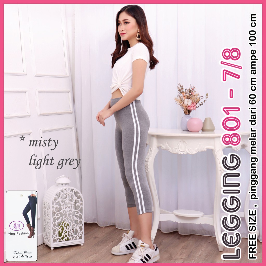 LEGGING STRIPE #801 Pendek / Legging stripe putih 7/8 - legging strips putih / Legging Wanita