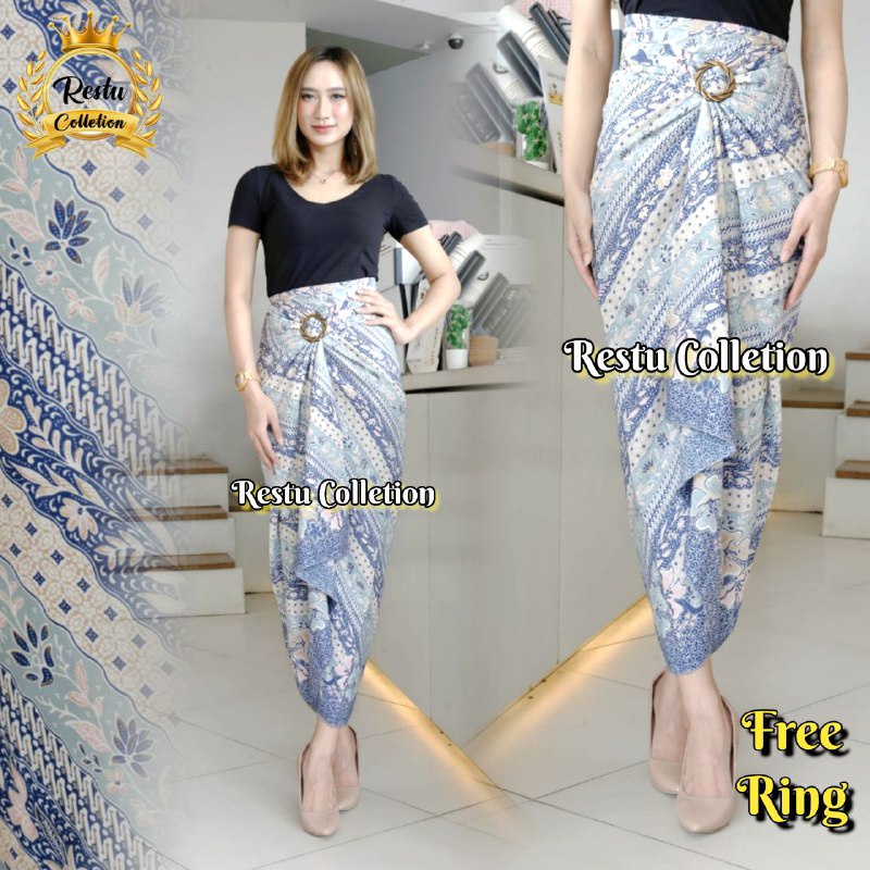 Restu Colletion Rok Lilit Songket Serut Warp Skirt Jumputan Batik Panjang Bawahan Kebaya Wisuda Kemeja Blouse Kondangan Nikahan Tunangan Wanita Allsize Bahan Satin HQ Premium Motif KSN Bestseller