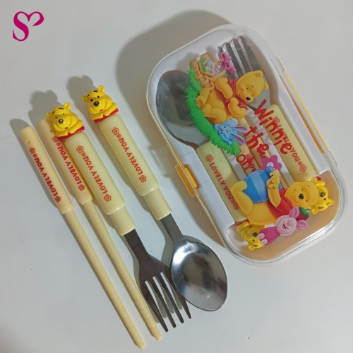 Sahabat Shopping - Sendok Set Winnie The Pooh|Sendok Set Karakter Pooh|Sendok Garpu Sumpit Anak Winn