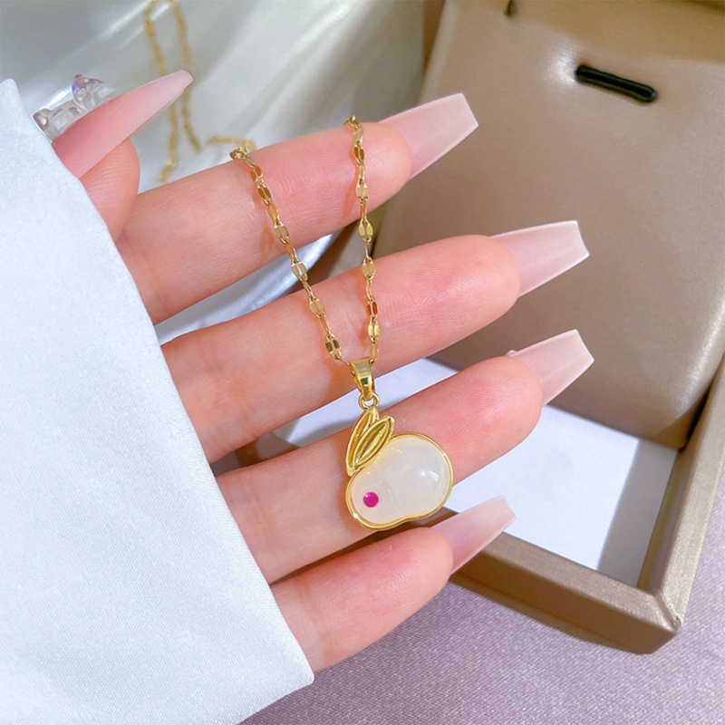 Kalung Sterling Silver 925 Hias Giok Hetian Kelinci Untuk Wanita