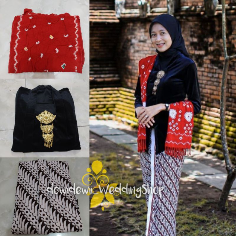 [Full Set] Kebaya + Jarik Instan + Selendang / Motif Lereng Canting