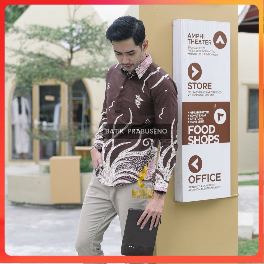 SAMUDRACOKLAT Kemeja Batik Pria Lengan Panjang SlimFit Original Ori Prabuseno Full Furing Jumbo Mode