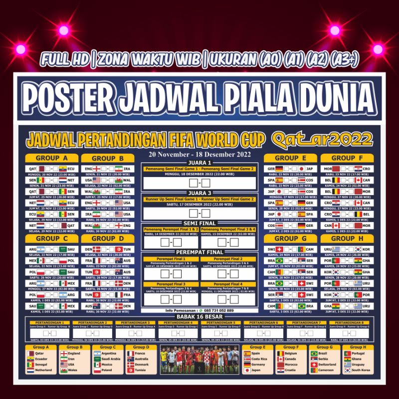 POSTER JADWAL PIALA DUNIA Fifa World Cup Qatar 2022 | Ukuran A3+, A2, A1 &amp; A0