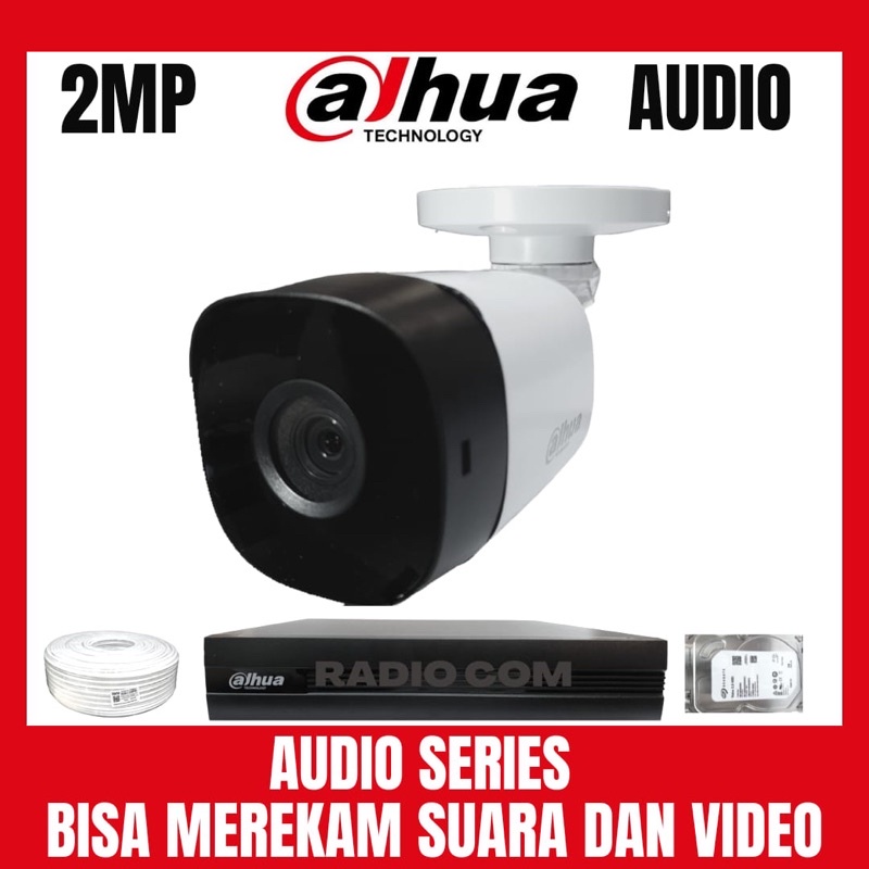 PAKET CCTV DAHUA 2MP 4 CHANNEL 1 CAMERA AUDIO BISA MEREKAM SUARA DAN VIDEO