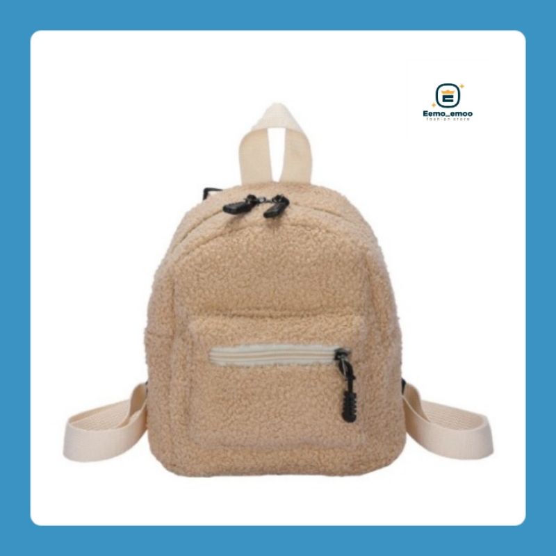 EMOEMO-Tas Ransel Mini Bulu Halus Wanita Remaja Tas Backpack Perempuan Anak Fashion Korea Trend