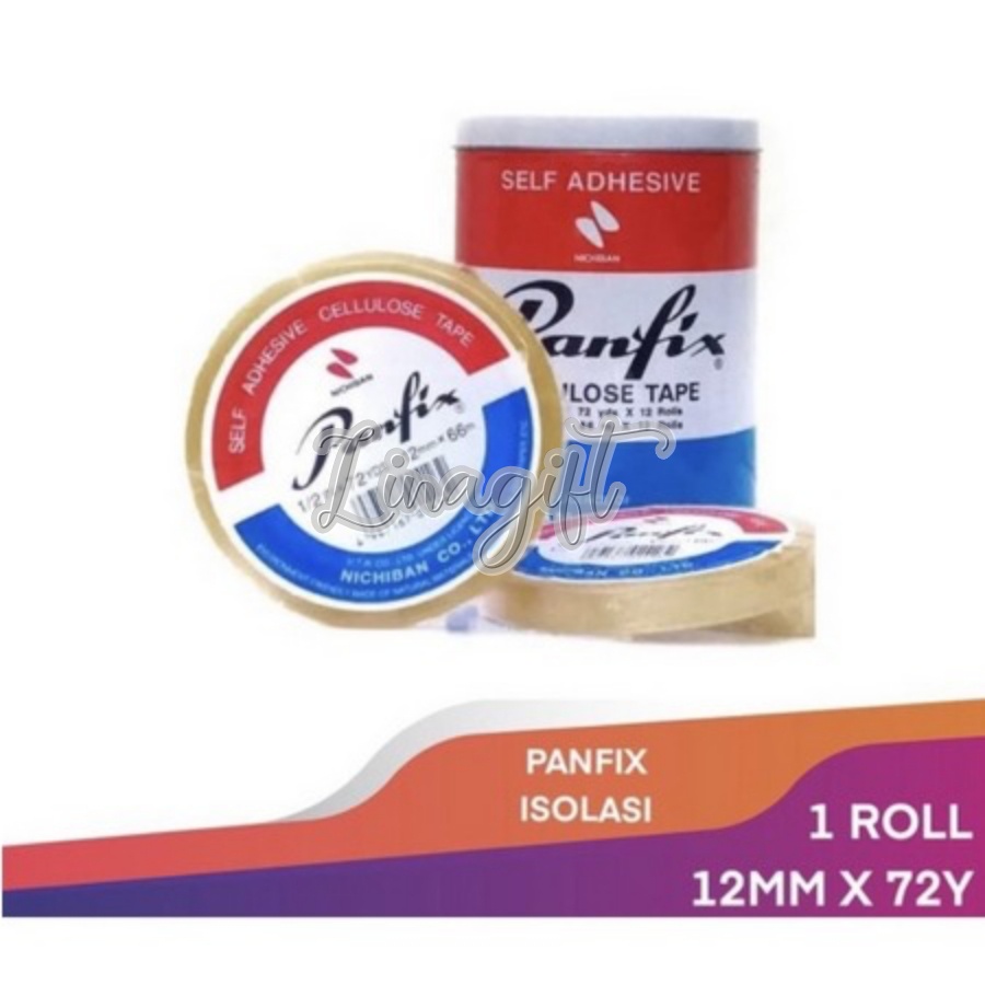 ( Rol ) PANFIX - ISOLASI SELOTIP LAKBAN BENING CELLULOSE TAPE SELF ADHESIVE - 6MM 12MM 24MM 72 Yard