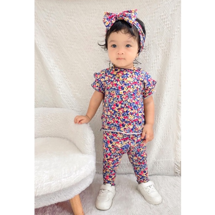 Plazababyku MX FAYOLA setelan bayi motif bunga yang lucu free headband PART2