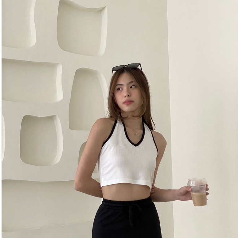 Gemma Halter Crop Top —— Ocha Wear | Two toned Knit Tanktop | Atasan Wanita Murah Berkualitas | Trendy Summer Camisole