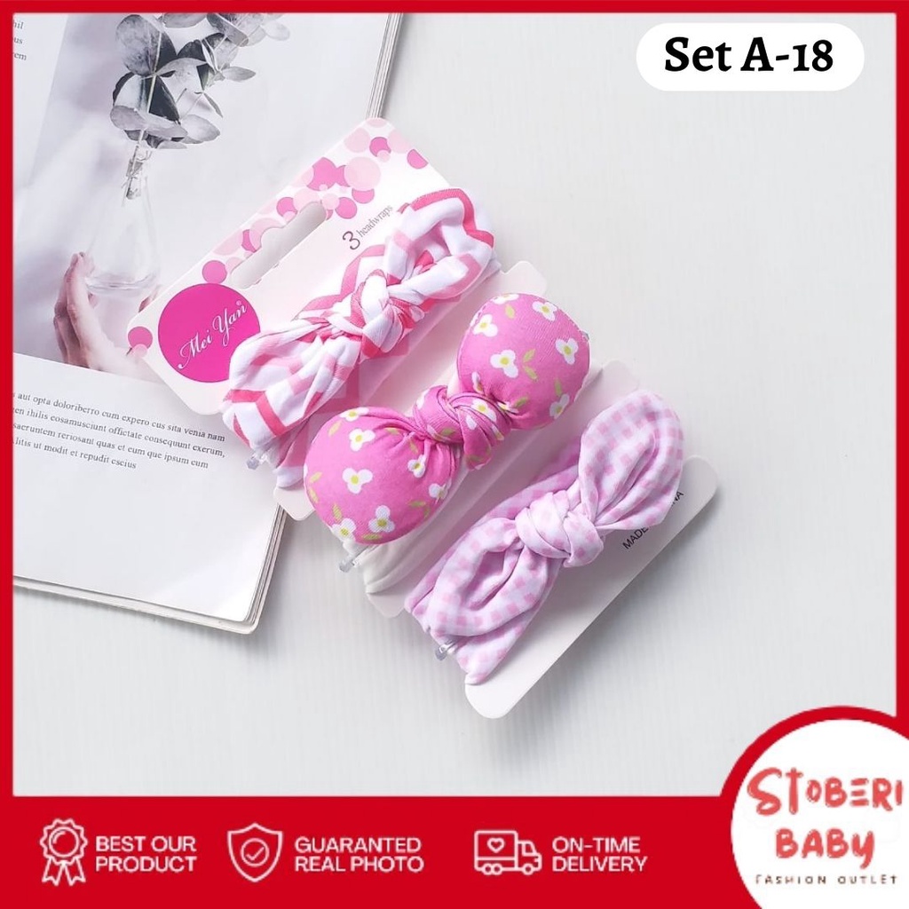 stoberi baby - BANDANA MOTIF A Bandana Set isi 3 Motif Beda / Headband Bayi Newborn Anak Perempuan Part 3