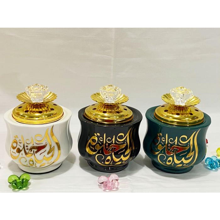 Candle Tempat Bakar Dupa Mabkharah Keramik Arab Kaligrafi Tabung