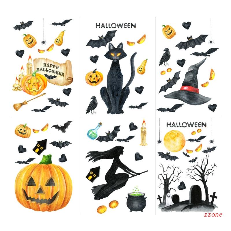 Zzz 1 Set Stiker Dinding Decal Desain Halloween Thanksgiving Untuk Dekorasi Rumah