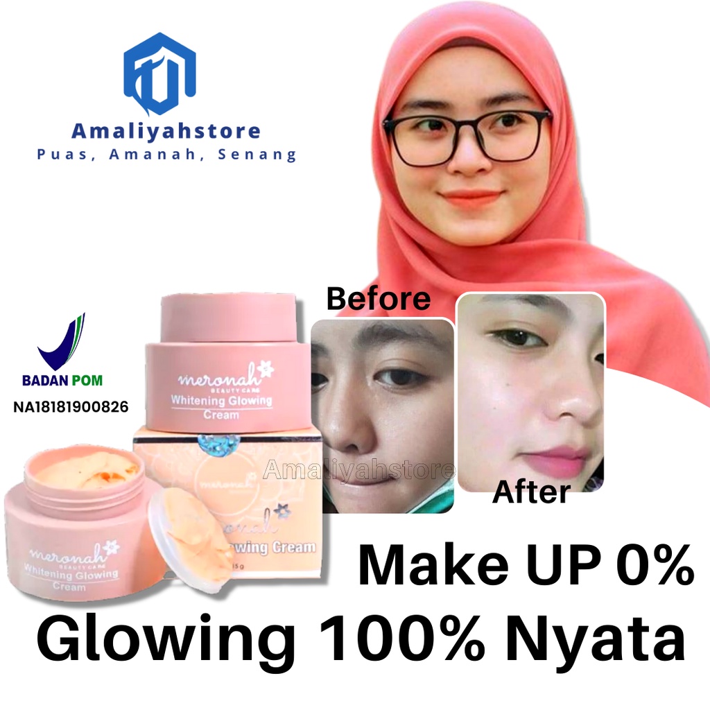 Cream Meronah Glowing Original Whitening Glowing Cream 2in1 Pemutih Pencerah Wajah Siang Malam Untuk Pria Dan Wanita Halal Bpom