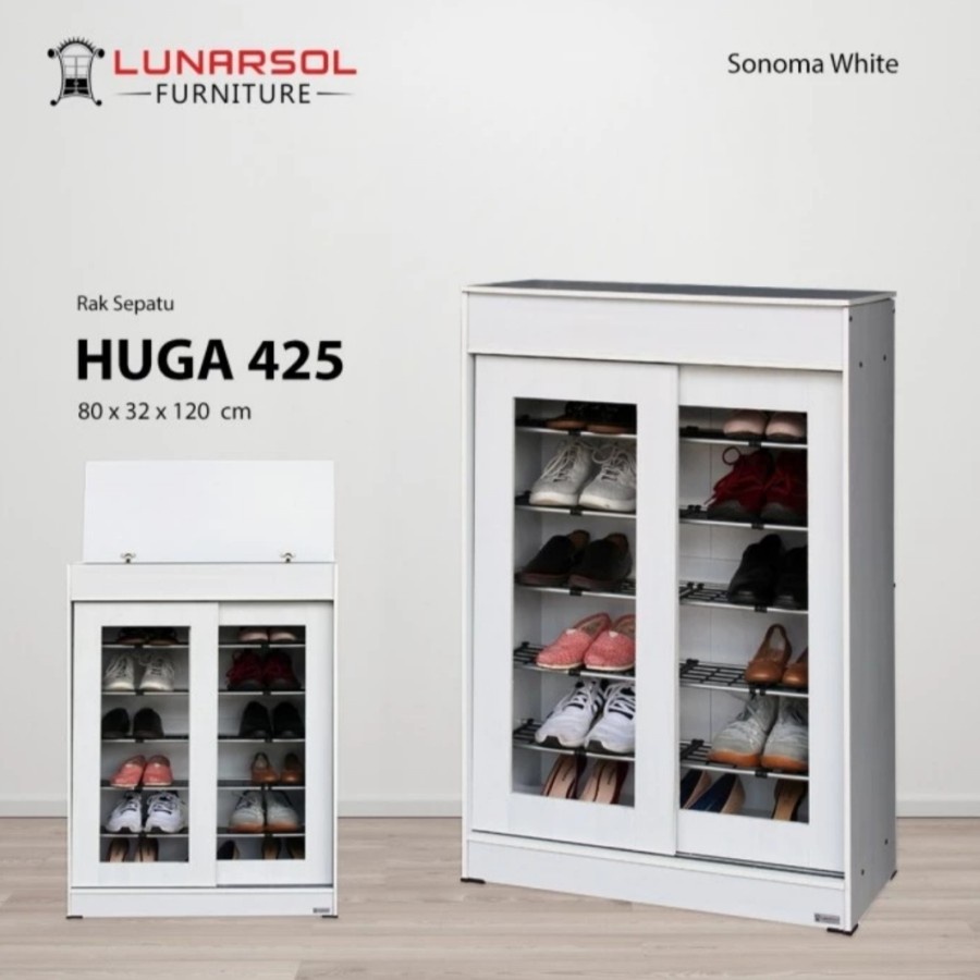Rak Sepatu Pintu Geser Lemari Sepatu Kaca Sliding Lunar HUGO 425