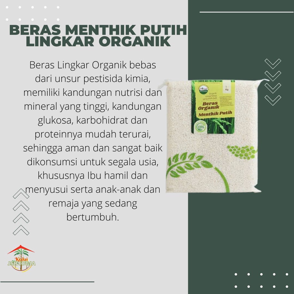 Beras Mentik Susu - Beras Menthik Putih - Beras Lingkar Organik - Beras MPASI | Kemasan Vakum 1 Kg