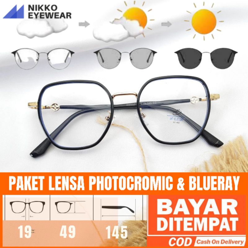 Paket Kacamata 852 Photocromic Blueray Lensa Antiradiasi 2 IN 1