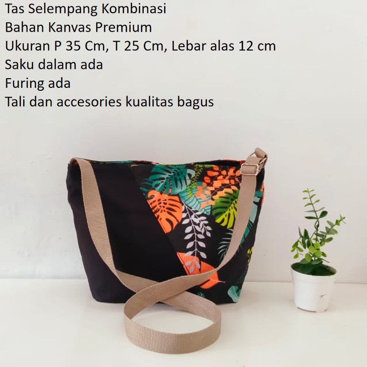 TAS SELEMPANG KANVAS SLINGBAG KANVAS MOTIF MONFIS HITAM. RIENS COLLECTIONS