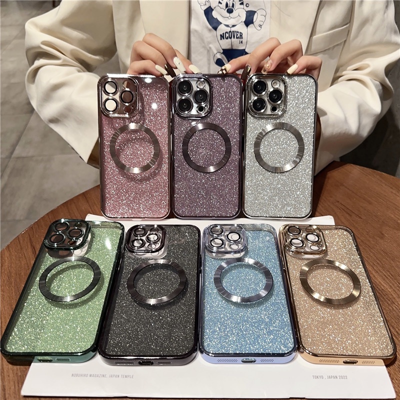 IPHONE Luxury Glitter Transparan Untuk Cas Pengisian Nirkabel Magnetik Untuk Iphone14 13 12 11 Pro Max14 Cover soft casing