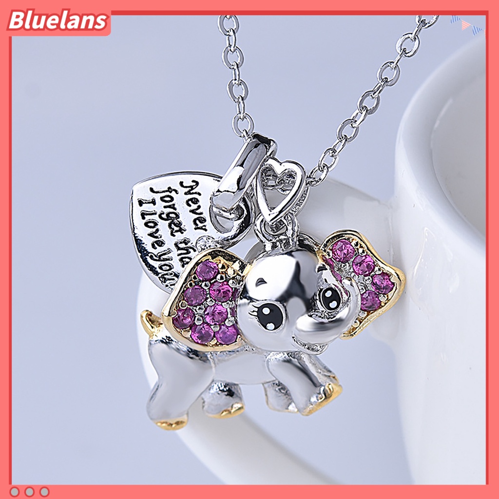 Bluelans Never Forget I Love You Women Romantic Elephant Heart Pendant Chain Necklace