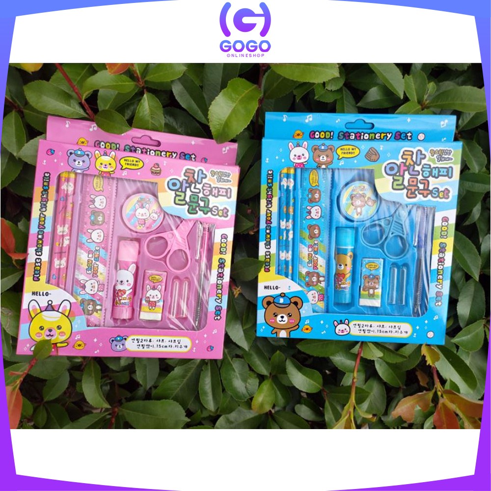 GOGO-A26 Alat Tulis Set 8in1 Karakter Stationery Kids / Paket Alat Tulis Anak TK / Set School Supplies for Child Writing Gift Eraser Ruler