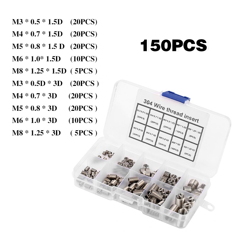 【150 PCS】Recoil Baut M3-M4-M5-M6-M8/Insert Screws Repair Kit/Screw Wire Sleeve Thread Repair/Helical Screw Thread Insert Kit