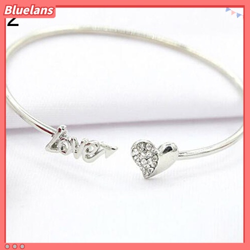 Gelang Bangle Model Terbuka Bentuk Hati Aksen Berlian Imitasi Untuk Wanita