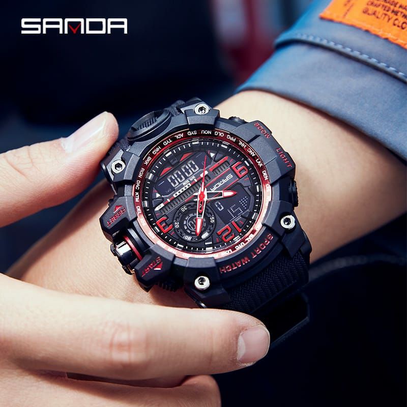 BIG SALE SANDA 3133 Jam Tangan Pria Digital Analog Tali Rubber Chronograph Anti Air