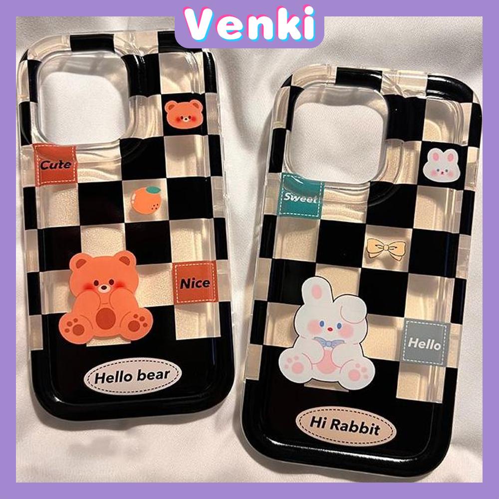 Case For iPhone 14 Pro Max TPU Soft Jelly Airbag Case Checkerboard Bear &amp; Rabbit Case Camera Protection Shockproof For iPhone 14 13 12 11 Plus Pro Max 7 Plus X XR