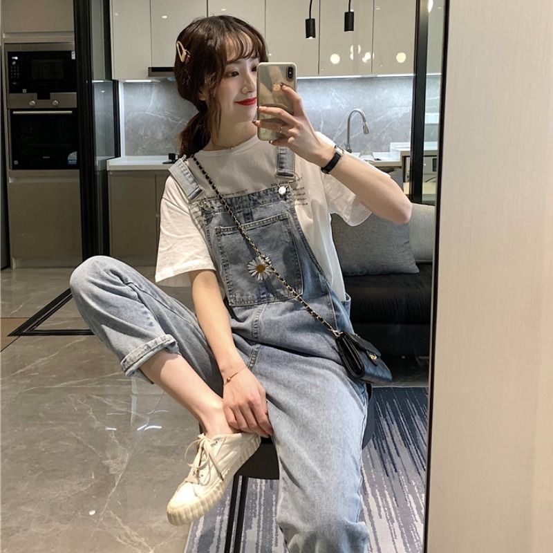 ✅COD Overall Kaki Lebar Longgar Pinggang Tinggi Gaya Korea Wanita---Celana Kodok Jeans Wanita