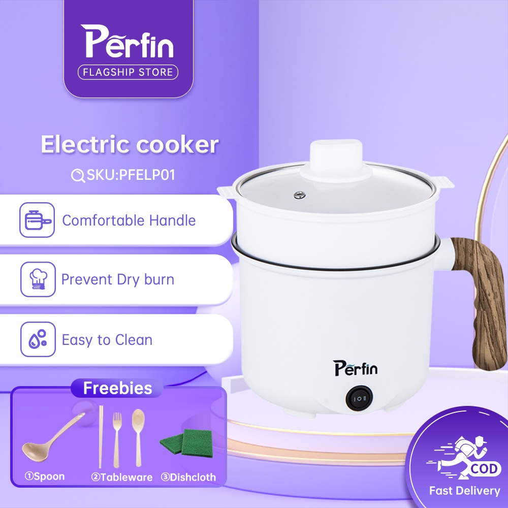Perfin PFELP01 Panci Listrik Serbaguna Panci Anti Lengket- Portable Fry Pan Free Kukusan 1.5L