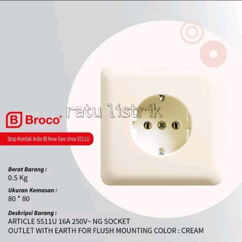 Broco Stop Kontak Ib Tanam New Gee 5511U / Ib Stop Kontak Broco